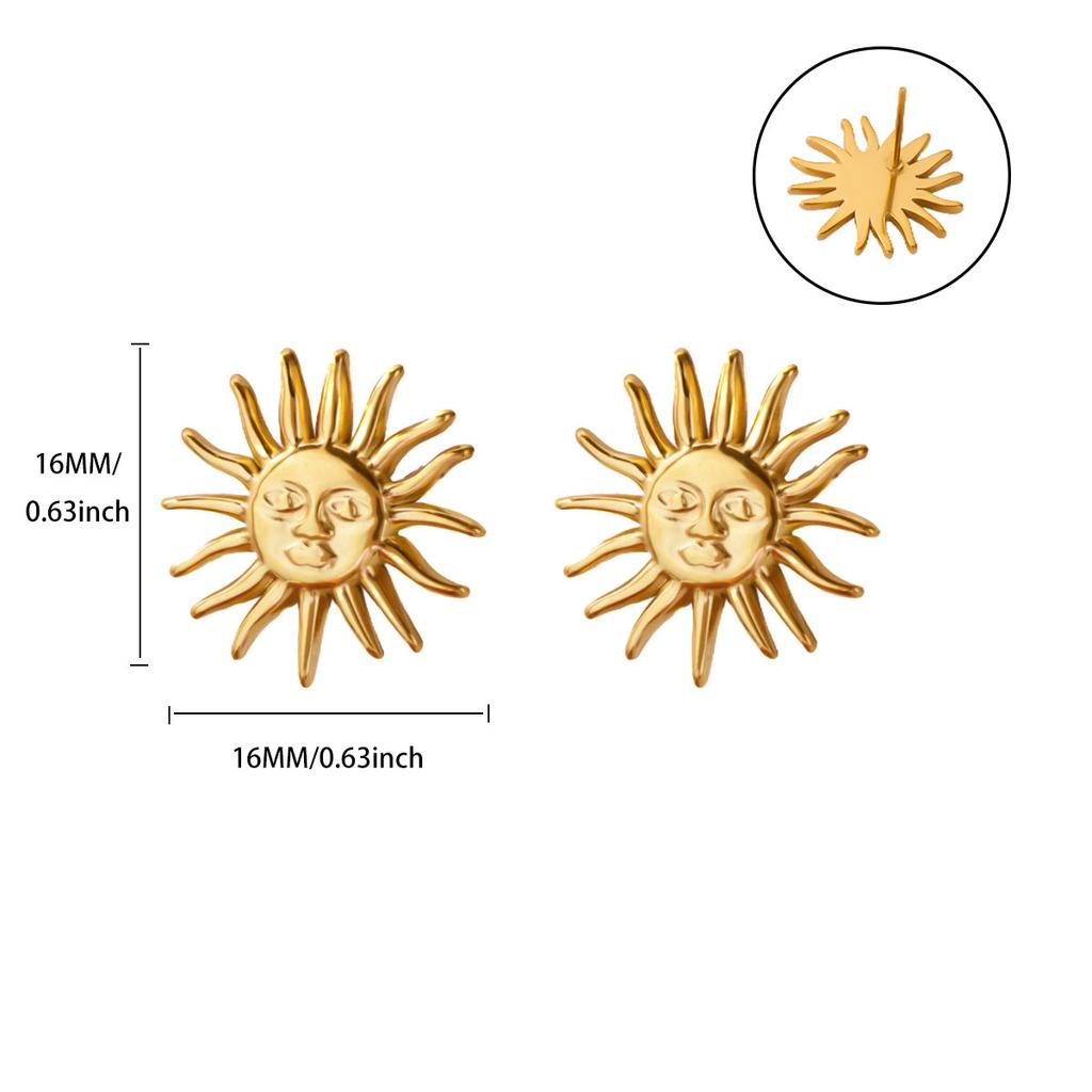 Панк Серьги-Солнце для Женщин Позолоченная Нержавеющая Сталь Геометрическое Лицо Солнца Серьга Свадебная Эстетика Водонепроницаемые Ювелирные Изделия Подарок
