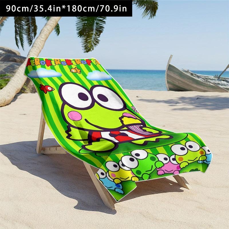 Kerokerokeroppi Print Beach Towel Cute Sanrio Frog Cartoon Quick Dry Microfiber Towel for Kids Adults Beach Pool Gym