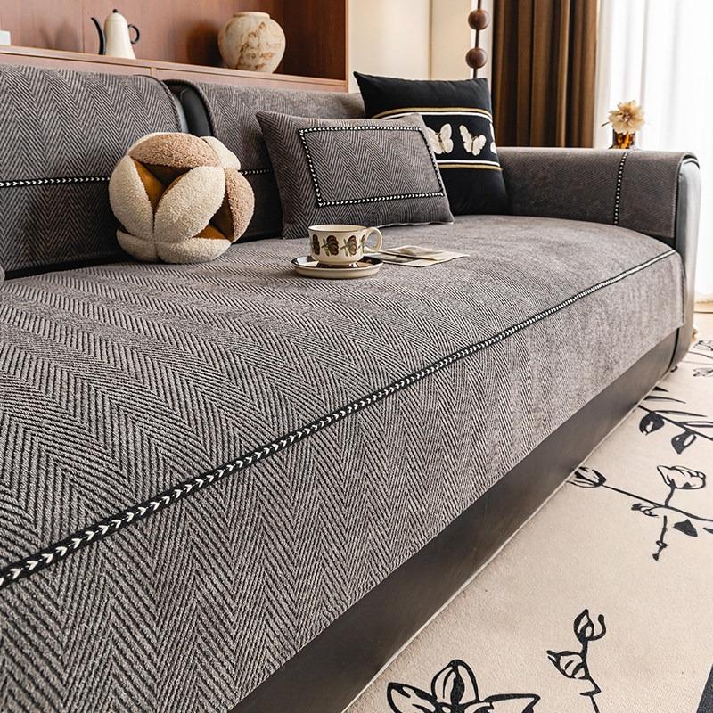 Soft Herribone Chenille Anti-Slip Sofa Cover, for Living Room Renovation Decorative All Seasons Washable Sofa Towel Slipcover