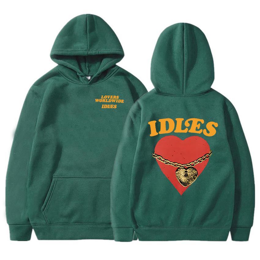 IDLES LOCKED HEART HOODIE Толстовка с длинным рукавом Мода Мужские толстовки с капюшоном Унисекс Уличная одежда Панк Группа Хип-хоп Пуловеры Мужская одежда