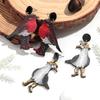 New Lovely Magpie Cowboy Duck Wooden Earrings for Women Cute Cartooon Birds Monkey Animals Drop Earring Funny Jewelry Gifts
