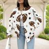 Women Plus Size White Leopard Heart Lock Printed Baseball Collar Long Sleeve Jacket With Pockets