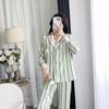 1011 new summer pajamas women's green striped ice and snow silk long-sleeved trousers thin suit Internet celebrity loungewear