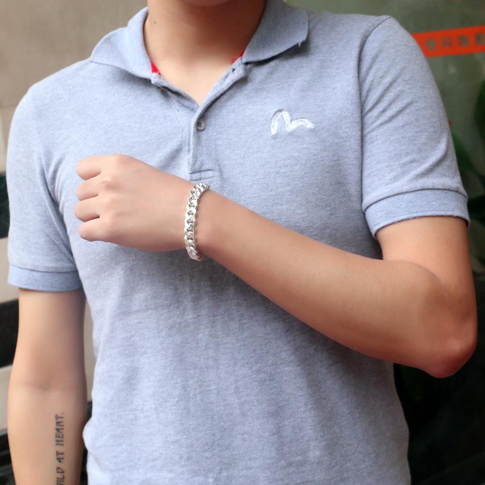 Модный мужской браслет из 100% стерлингового серебра 925 пробы, однотонный серебряный браслет 10 мм 20 см, кубинский браслет-цепочка, ювелирные изделия для мальчиков