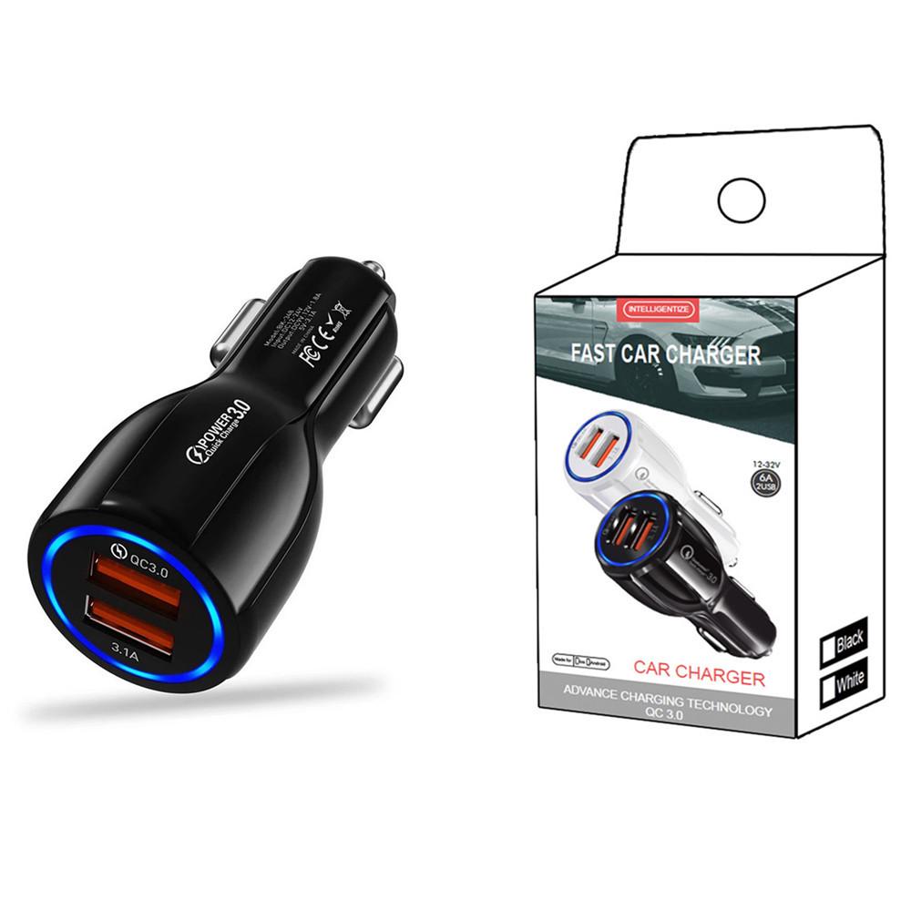 6A Dual USB QC3.0 Fast Charging Car Phone Charger with Dual Ports