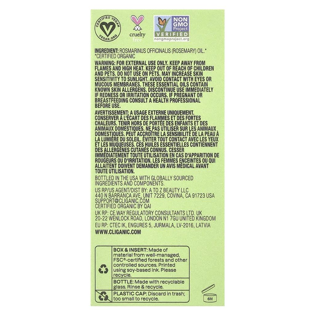 Cliganic, Drop of Exhilaration™, Organic Rosemary Essential Oil, 0.34 fl oz (10 ml)