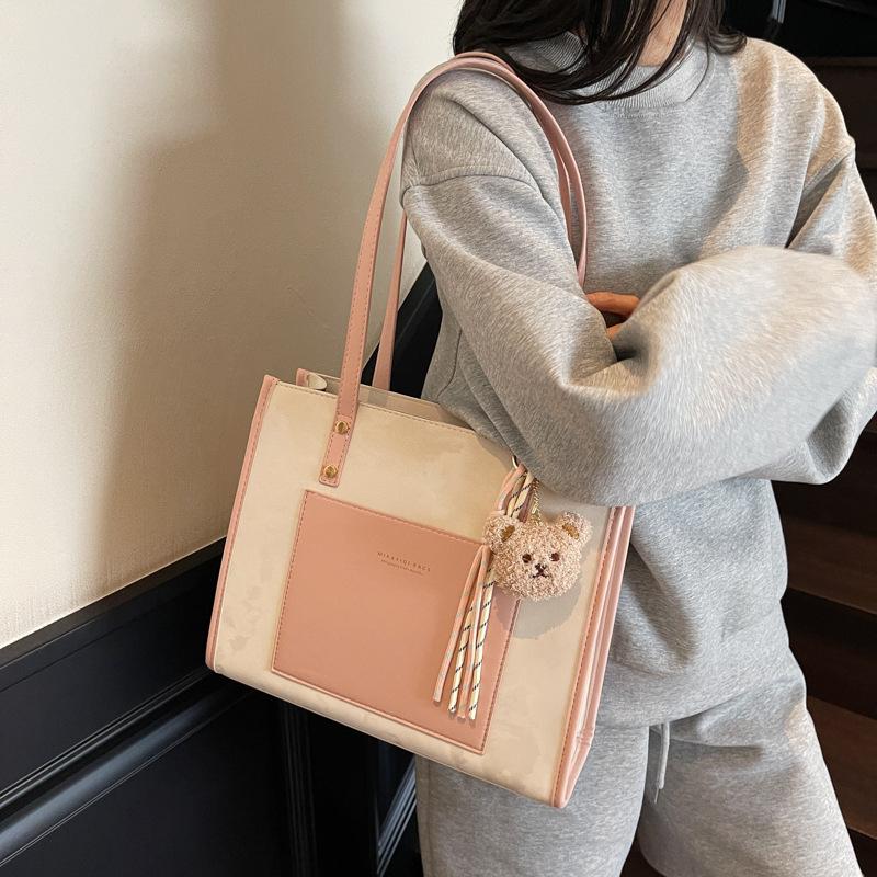 Модная сумка-тоут большой вместимости, женская новая сумка через плечо с цветной контрастной вставкой для поездок на работу