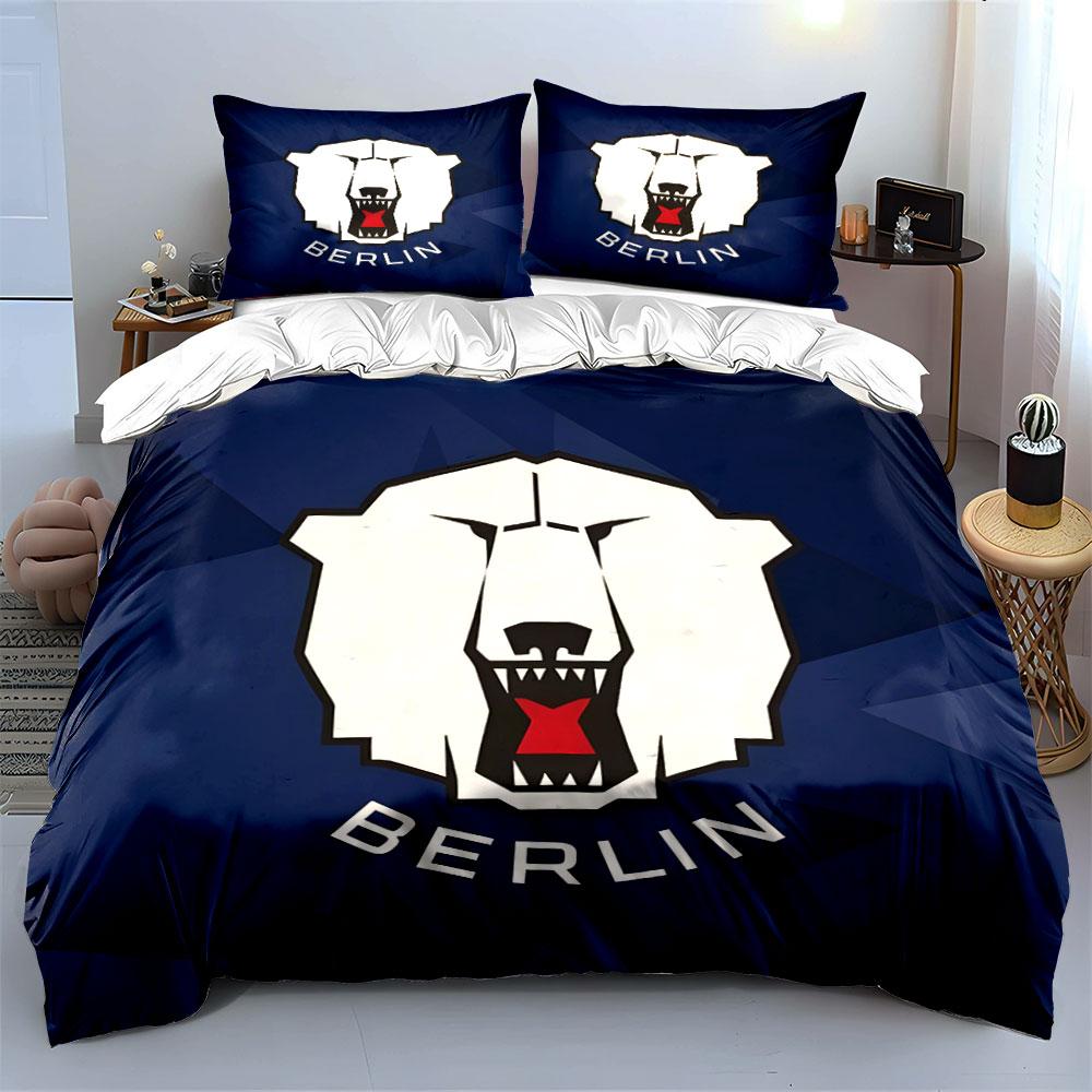 "Berlin Polar Bear Emblem on Blue Background" Print Bedding Set Duvet Cover Pillowcases (1* Duvet Cover 2* Pillowcases Do Not Include Comforter)