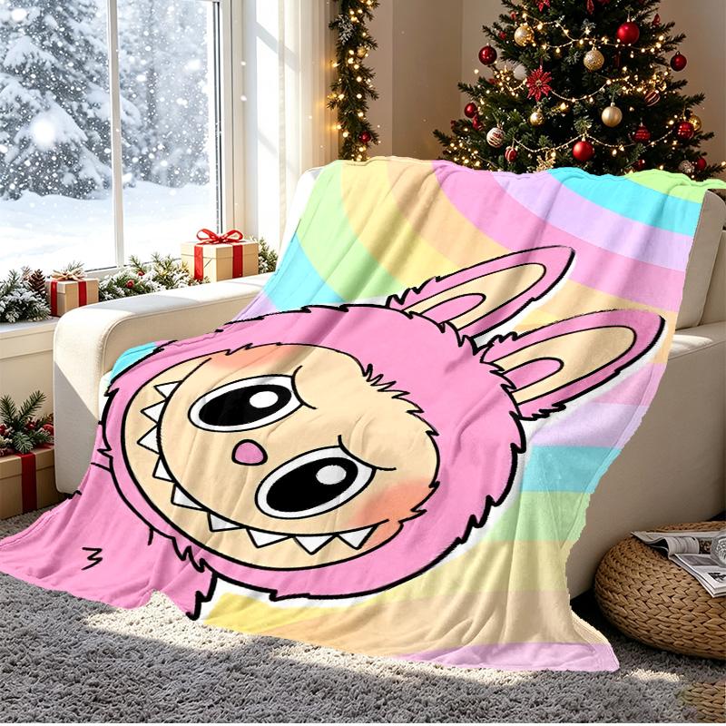 Labubu Pattern Blanket for Home Decoration, Bed, Sofa, Car Travel, Camping, Suitable for All Seasons, Birthday Christmas Gift