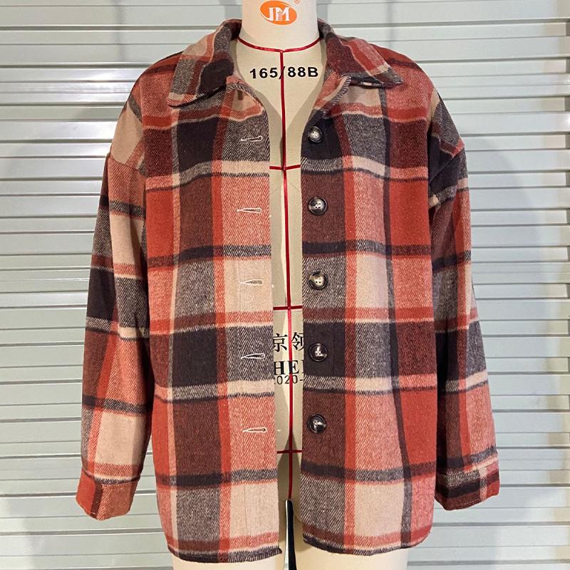 Женское пальто большого размера в клетку, в стиле рубашки, из смесовой шерсти, оверсайз блейзер, осенне-зимняя повседневная верхняя одежда