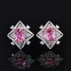 Jewelry, jewelry, stud earrings, sea blue zirconium pink zircon, fashionable European and American high-end quadrilateral Margaret Topa women's models
