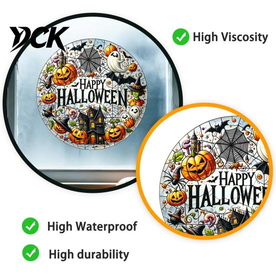 Fall Festival Ornaments Halloween Stained Glass Style Static Window Clings, Waterproof PVC Pumpkin Ghost Bat Decorative Party Supplies Haunted