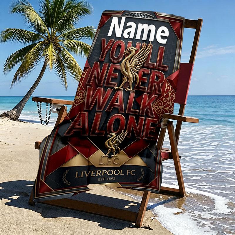 Custom Name Personalized Liverpool FC Print Beach Towel, for Trip Camping Beach Party Home Decor, Birthday Gift for Family & Friends