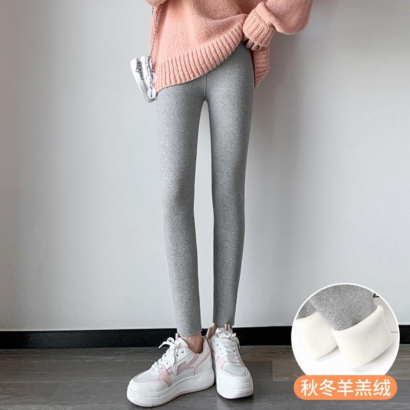 Threaded Leggings Autumn and Winter New Outer Wear Winter Velvet Thickened Vertical Striped Lamb Wool Long Johns Autumn and Winter High Waist