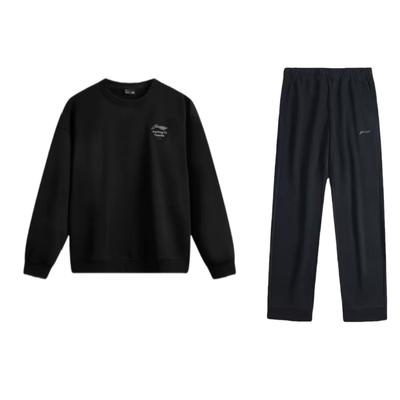 Свитшот с круглым вырезом и длинными рукавами с принтом логотипа Li Ning, повседневный спортивный костюм, мужской свитшот, черный AKLUA73-4+AWDUF05-1