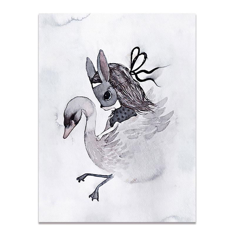 Современный скандинавский кролик для девочек, ангел, настенное искусство, мультяшная картина на холсте, спрей, цветной художественный постер, детские настенные фрески для детской комнаты