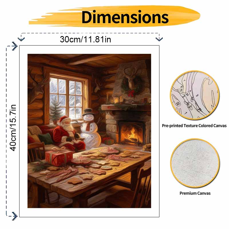 Christmas Santa Claus Snowman Gingerbread Cookie Fireplace Cabin digital painting oil painting art kit hand painting home decoration painting