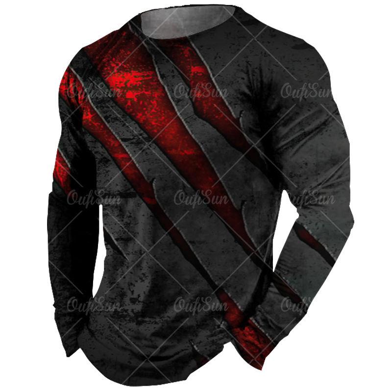 Винтажные футболки с длинными рукавами, черная футболка, мужские рубашки с 3d принтом, футболки с графикой коготь, красная мужская одежда, топы, повседневная уличная одежда