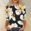 Women's Fashion Casual Seven Sleeve Printed Round Neck T-Shirt Top