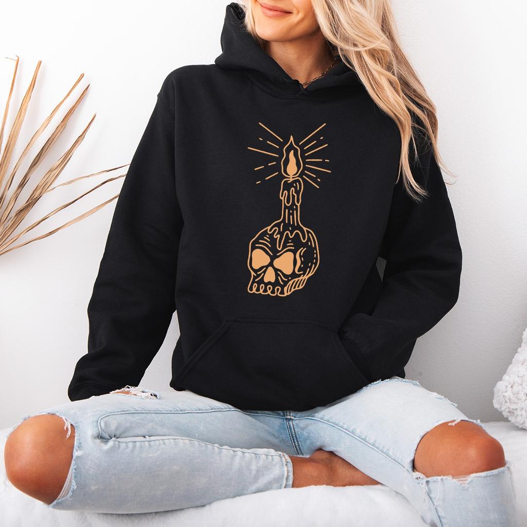 Skull Candle Womens Hoodie Vintage Gothic Graphic Occult Dark Art Gift