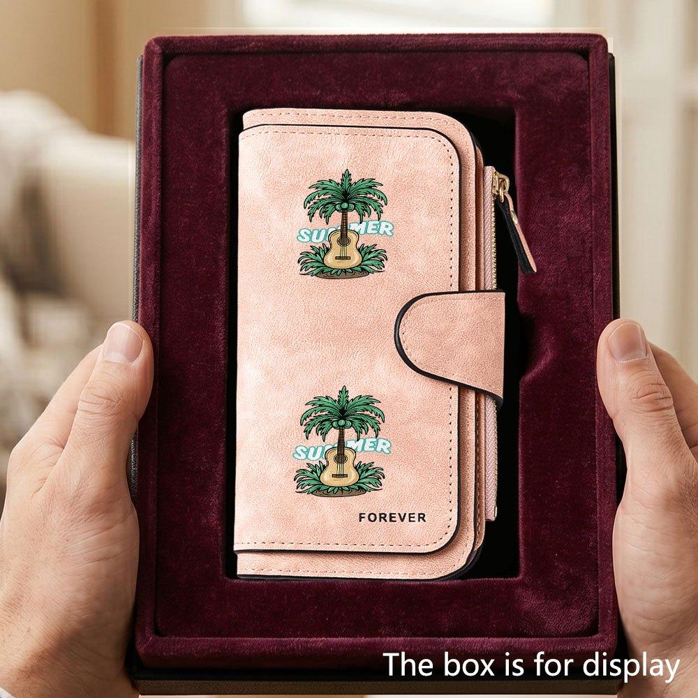 Summer Guitar Coconut Tree Print Large Capacity Men's Wallet With Business Card Slot Cash Pocket Perfect For Formal Occasions Office Daily Use