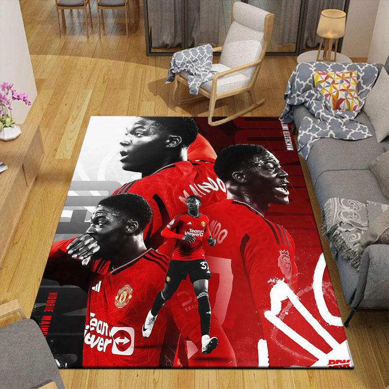 Kobbie Mainoo Flannel Printed Carpet, Home Sofa Decoration for Living Room & Bedroom, Non‑Slip Play Flannel Floor Mat for Game Room