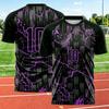 Men Sports Tee High Elastic  Breathable Jersey Black Blue Diagonal Line Print Gym Workout Training Top