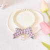 Kitten Puppy Bow Pearl Necklace Houndstooth Bell Neck Ring Cat Dog Apparel Accessories