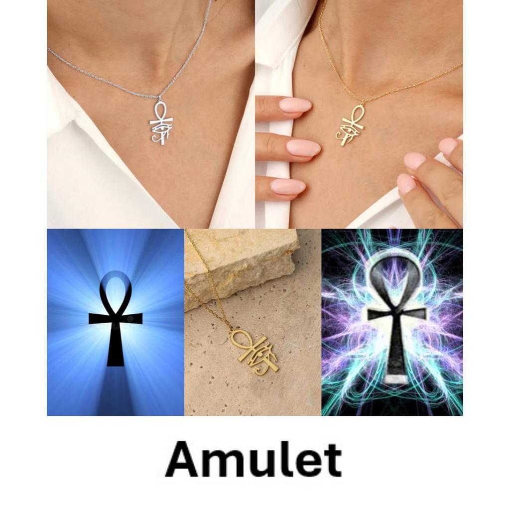 14K Gold Plated Pendant Necklace Ancient Egypt Egyptian Ankh Eternal Life Cross Eye Horus Key Life Amulet Talisman Protect Health Jewelry Charming