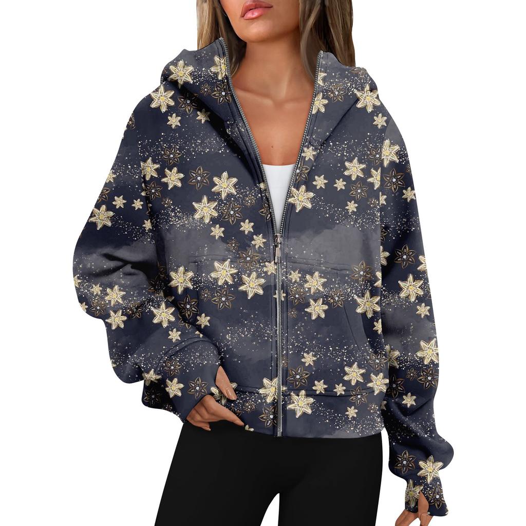 Women's Hoodies Long Sleeve Casual Full Zipper Sweatshirts Thumb Hole Sweatshirts Coat Jackets With Pockets