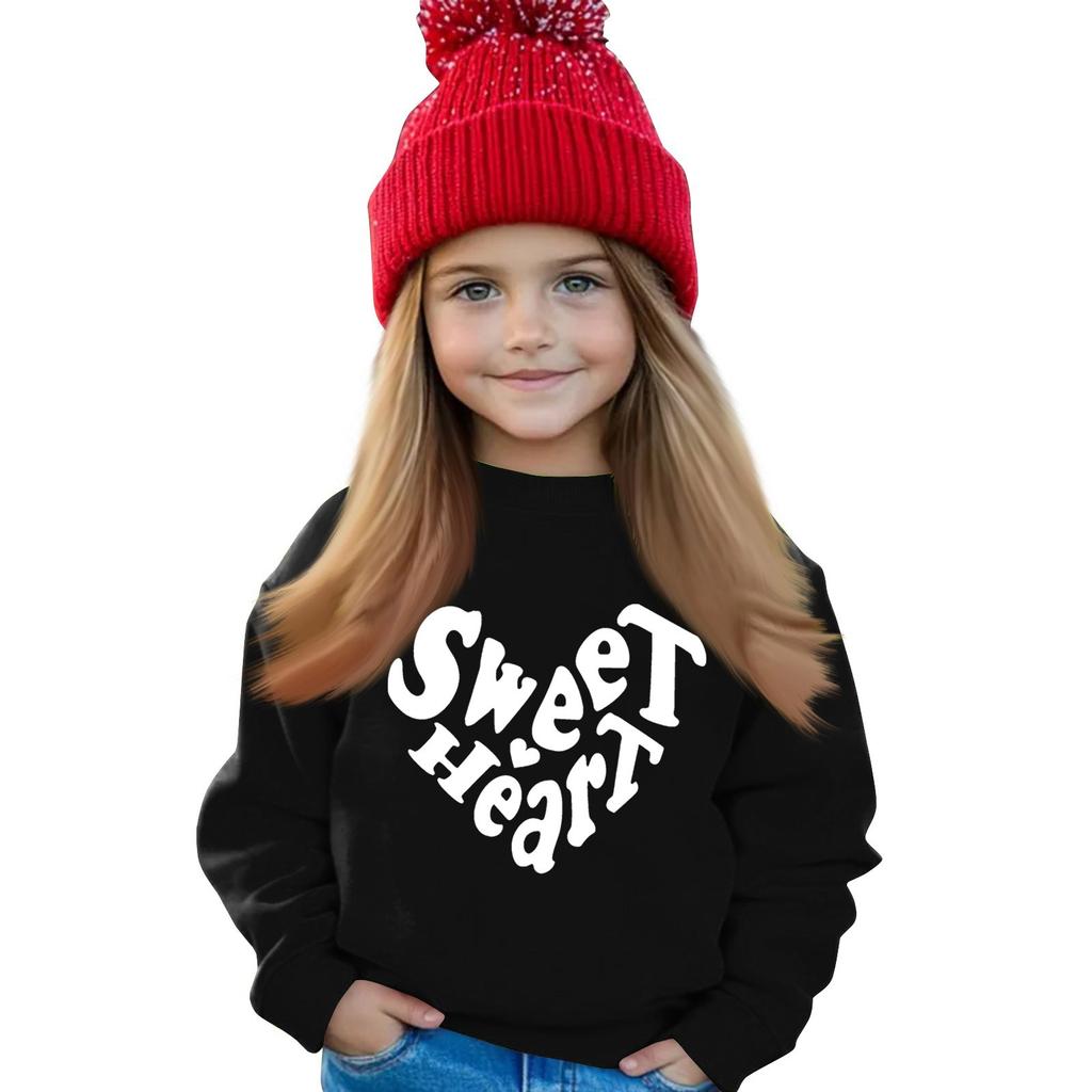 День святого Валентина Девочки Круглый вырез Пуловеры для детей Печатные детские топы