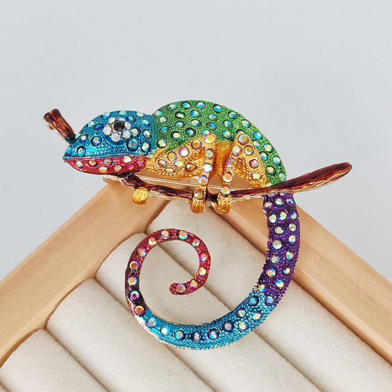 Chameleon Animal Lizard Brooch Pins Multicolor Jewelry Creative Gift for Women Fashion Office Outfit Highlight