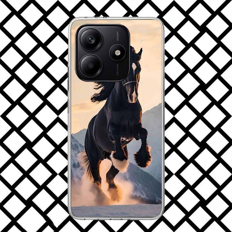 Чехол для телефона Animal Black Horse для Xiaomi Redmi Note 15 14 14S 13 12 12S 11 Pro Plus 11E 11T 11S 10S 5G Мягкий чехол Fundas Redmi N