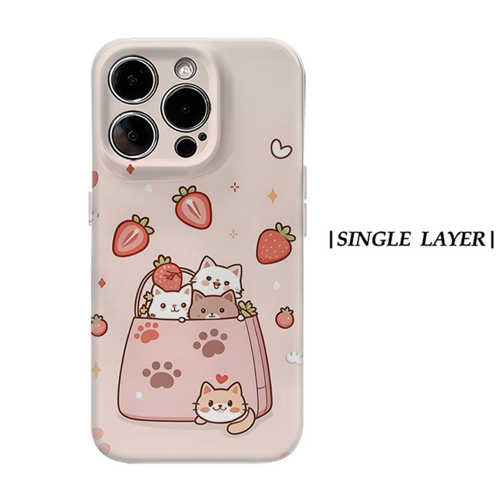 Cat in Strawberry Bag Phone Case for IPhone 17AIR 16E 16 15 14 13 12 11 17 Pro Max Plus Double-layer Back Cover