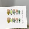 Handmade Press On Nails 3D Handcarved Almond Shape False Green