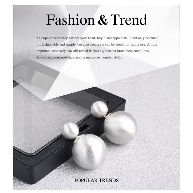 Womens Dual-Wear Metal Brushed Ball Earrings Fashion Trendy Light Luxury Studs