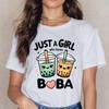 Хлопковые женские футболки с принтом букв 'Just A Girl Who Loves Boba', повседневные летние топы с коротким рукавом