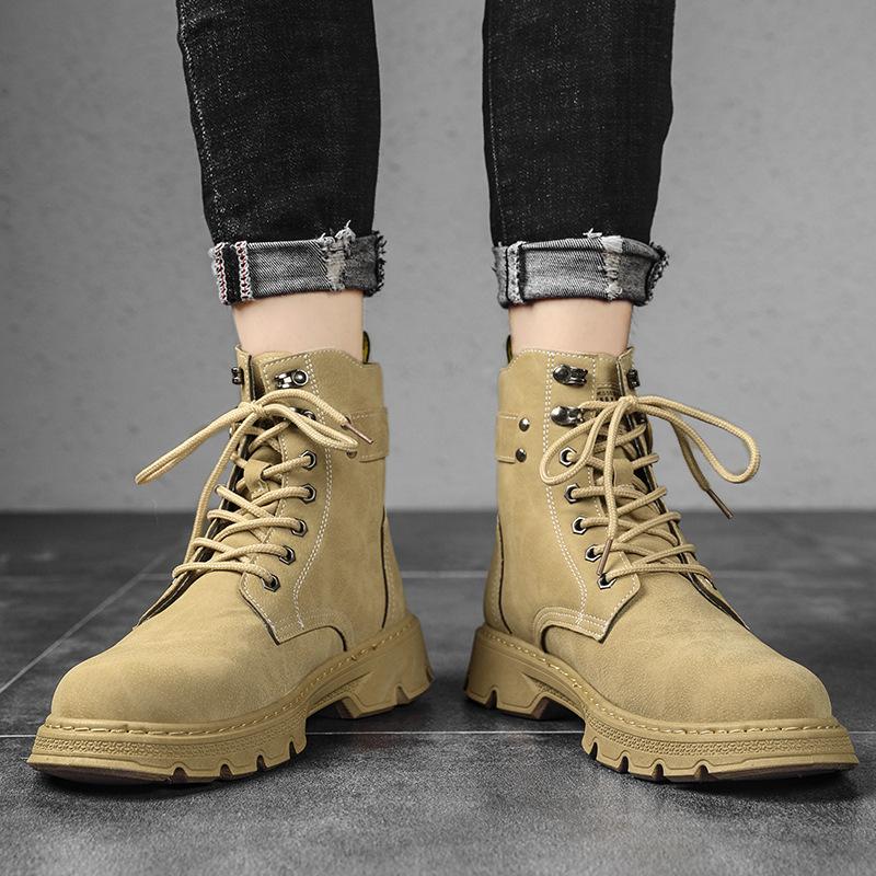 Fashion Men's Boots Trendy Motorcycle Ankle Boot 2025 New High Top Leather Boots for Men Non Slip Platform Work Safety Boot Botas Hombre