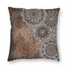 Grey Brown Vintage Mandala Square Pillowcase Polyester Linen Velvet Pattern Zip Decorative Sofa Cushion Cover