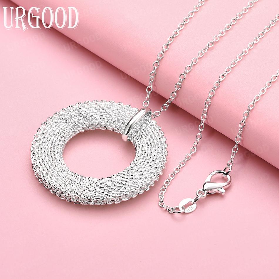 925 Sterling Silver Braided Circle Pendant Necklace Fashion Wedding Jewelry