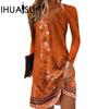 Women's Autumn Long Sleeve V-Neck Button Irregular Dresses