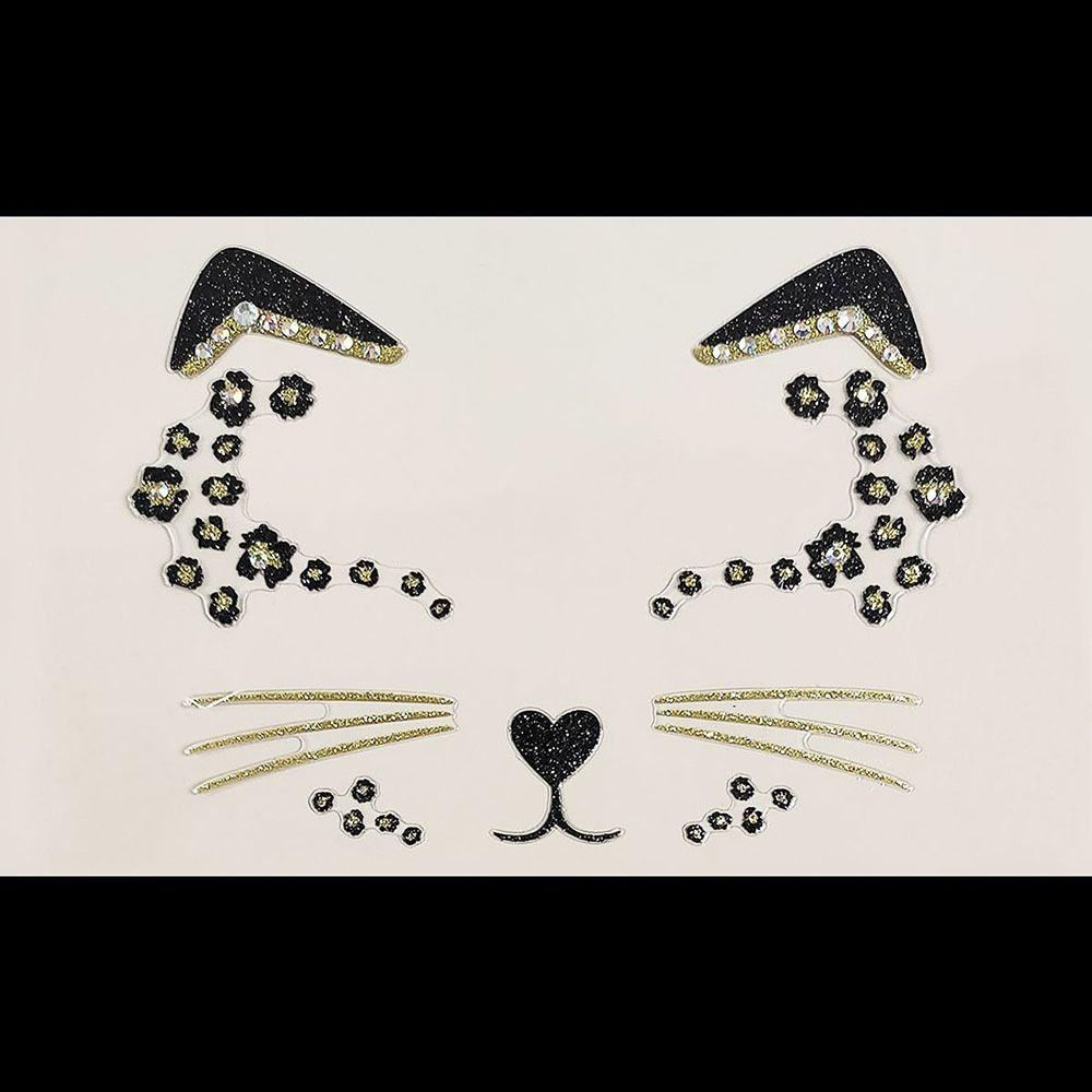 Safe Acrylic Diamond Cat Face Tattoo Long Lasting Waterproof Fake Cat Face Stickers Temporary Professional Tattoo Stickers Boys