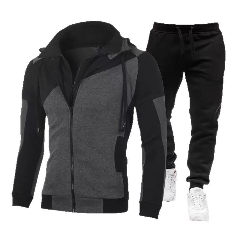 Men's Two-Piece Color Block Hooded Cardigan & Joggers Set