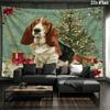 Christmas dog Wall tapestry, aesthetic printed fabric blanket, suitable for bedroom, living room, and home decor.