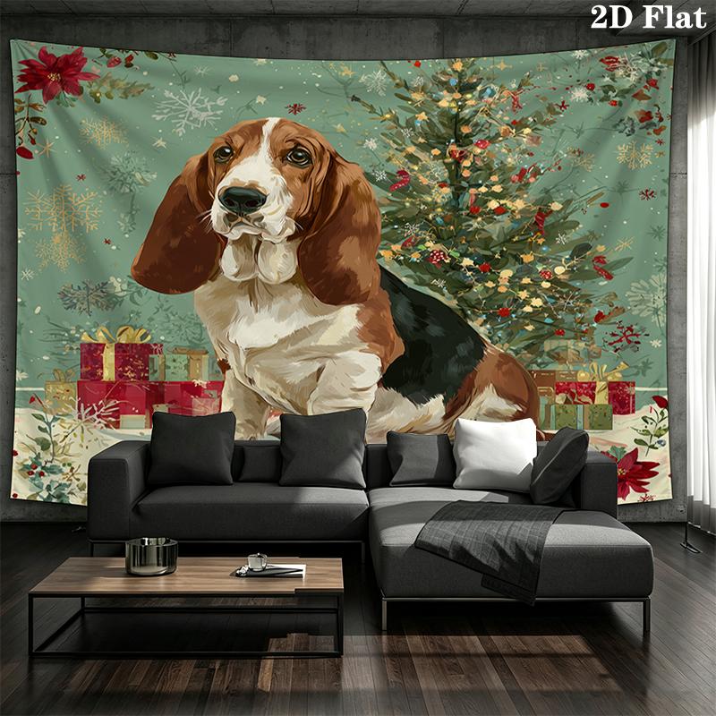 Christmas dog Wall tapestry, aesthetic printed fabric blanket, suitable for bedroom, living room, and home decor.