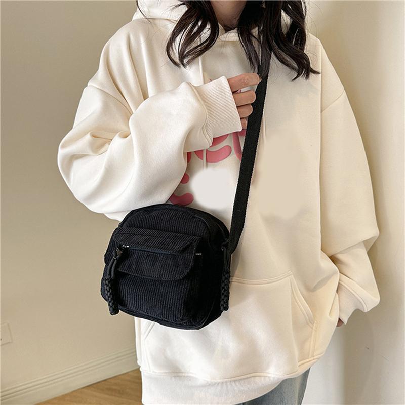 Versatile Crossbody Bag Fashionable Casual Small Square Bag Commuting Shoulder Bag Corduroy Unisex Trend