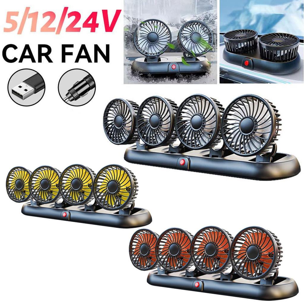 Car Fan 5/12/24V,360 Degree Rotatable Car Fan,Electric 3 Speed Four Head Fans,Strong Dashboard CoolCirculator Fan
