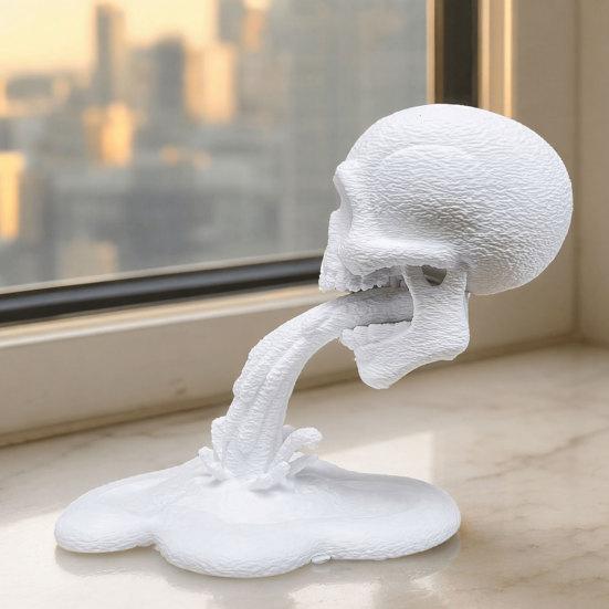 Череп-украшение на подоконник 3D-печатный орнамент с водным потоком, креативная статуэтка с экологически чистым настольным украшением, устойчивое основание, компактное готическое украшение,