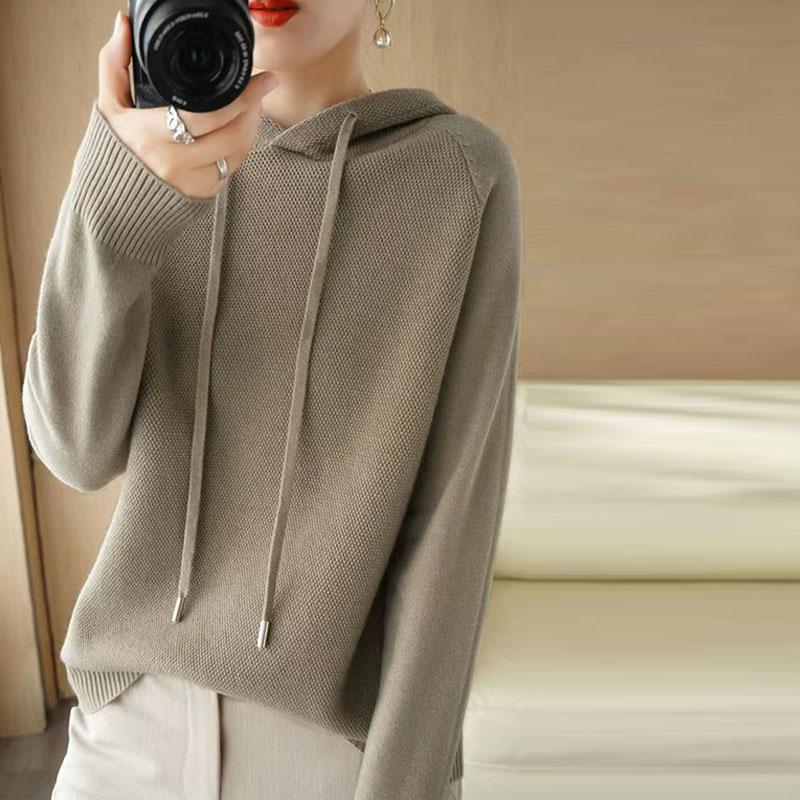 Пуловер, осенние и зимние свитера, женские свитера с капюшоном, свободный трикотаж с подкладкой, однотонный пуловер с длинными рукавами, женские топы