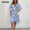 Летнее женское платье больших размеров с принтом, свободное повседневное платье с высокой талией